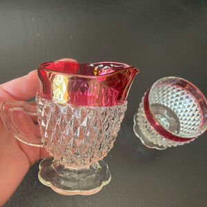 Vintage Indiana Ruby Red Flash Diamond Creamer and Sugar Bowl Set